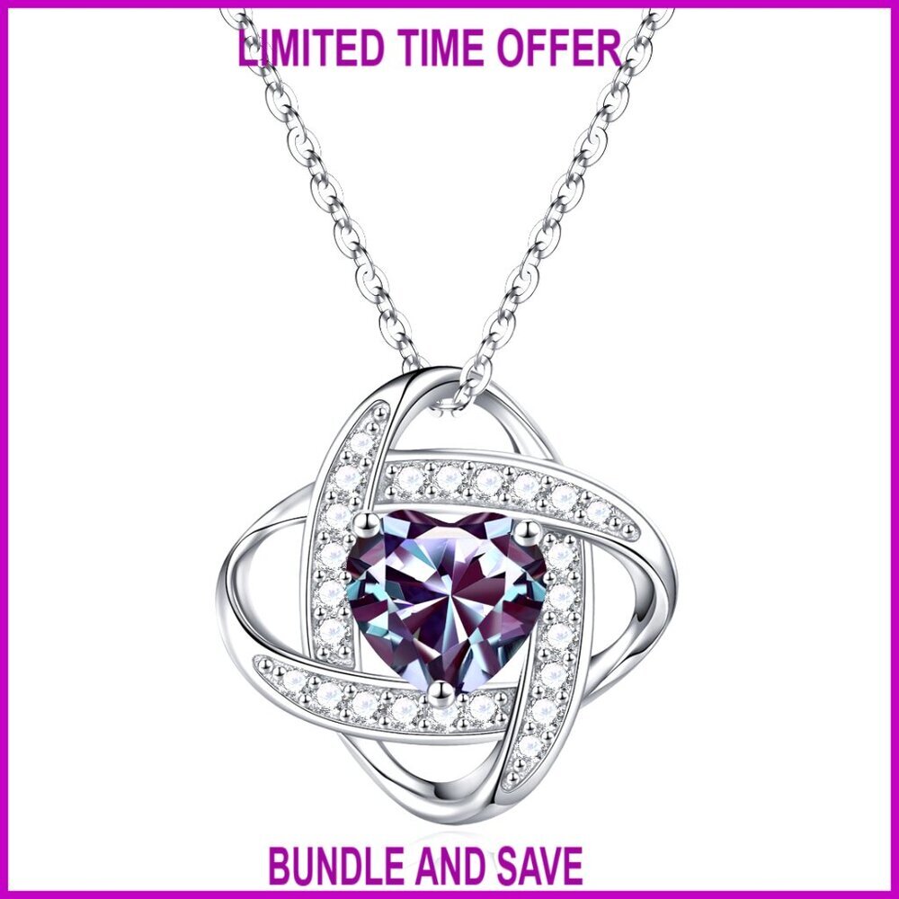 925 Sterling Silver Love Knot Birthstone Necklace, 18+2 Inch Chain, Anniversary